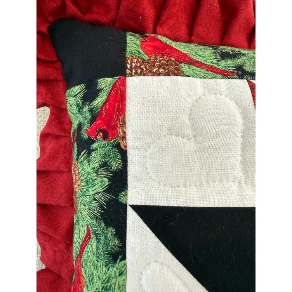 Handmade Quilted 8 Point Star Christmas Square Throw Pillow Cardinal Holiday